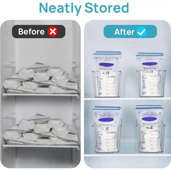 Vtopmart Breastmilk Storage Container 4PCS Set Clear Freezer and Fridge Organizer Bins Plastic Storage Bins for Breast Milk Baby Pouches Formula Bottles and Yogurts 43 Width 147quot Long