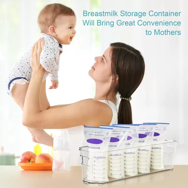 Vtopmart Breastmilk Storage Container 4PCS Set Clear Freezer and Fridge Organizer Bins Plastic Storage Bins for Breast Milk Baby Pouches Formula Bottles and Yogurts 43 Width 147quot Long