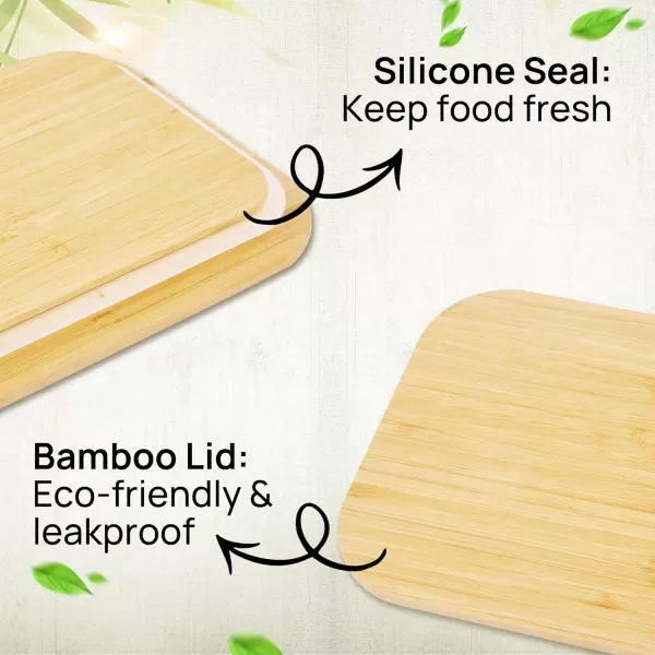 Vtopmart Glass Food Storage Containers with Bamboo Lids 4 Pack Meal Prep Glass Containers Bento Lunch Box Safe for Microwave Oven Freezer and Dishwasher BPA Free