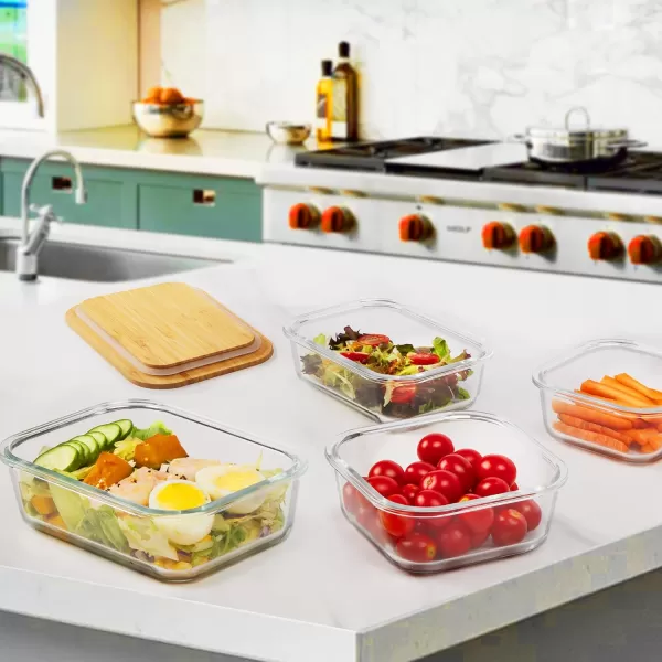 Vtopmart Glass Food Storage Containers with Bamboo Lids 4 Pack Meal Prep Glass Containers Bento Lunch Box Safe for Microwave Oven Freezer and Dishwasher BPA Free