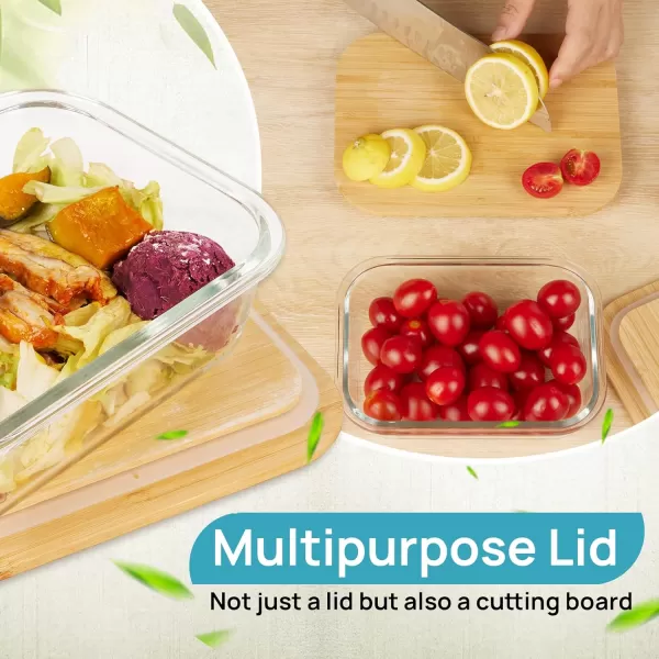 Vtopmart Glass Food Storage Containers with Bamboo Lids 4 Pack Meal Prep Glass Containers Bento Lunch Box Safe for Microwave Oven Freezer and Dishwasher BPA Free