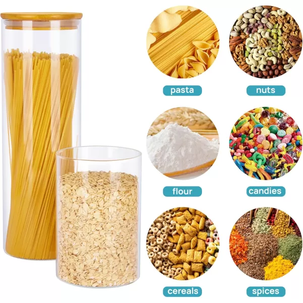 Vtopmart Glass Food Storage Jars 7 Pack Food Containers with Airtight Bamboo Wooden Lids for Pasta Cookies Nuts Coffee Beans Cereal Glass Canisters for Kitchen Pantry Organization BPA Free