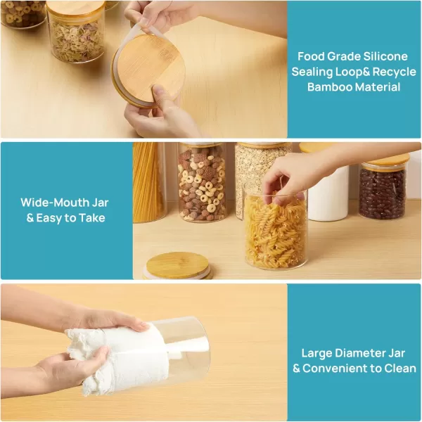 Vtopmart Glass Food Storage Jars 7 Pack Food Containers with Airtight Bamboo Wooden Lids for Pasta Cookies Nuts Coffee Beans Cereal Glass Canisters for Kitchen Pantry Organization BPA Free