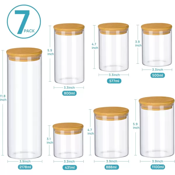 Vtopmart Glass Food Storage Jars 7 Pack Food Containers with Airtight Bamboo Wooden Lids for Pasta Cookies Nuts Coffee Beans Cereal Glass Canisters for Kitchen Pantry Organization BPA Free