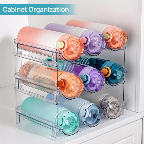 Vtopmart Stackable Water Bottle Organizer Holder 2 Pack Clear Plastic Cup Storage Rack for Pantry Kitchen Cabinet Cupboard Countertop Organization and Storage Hold 6 Bottles