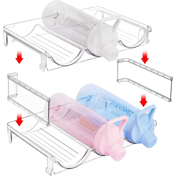 Vtopmart Stackable Water Bottle Organizer Holder 2 Pack Clear Plastic Cup Storage Rack for Pantry Kitchen Cabinet Cupboard Countertop Organization and Storage Hold 6 Bottles