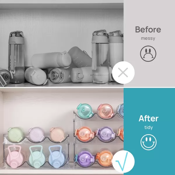 Vtopmart Stackable Water Bottle Organizer Holder 2 Pack Clear Plastic Cup Storage Rack for Pantry Kitchen Cabinet Cupboard Countertop Organization and Storage Hold 6 Bottles