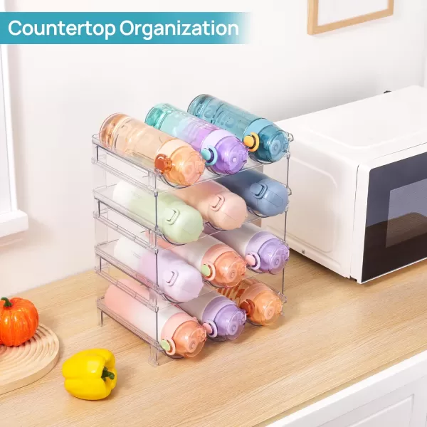 Vtopmart Stackable Water Bottle Organizer Holder 2 Pack Clear Plastic Cup Storage Rack for Pantry Kitchen Cabinet Cupboard Countertop Organization and Storage Hold 6 Bottles