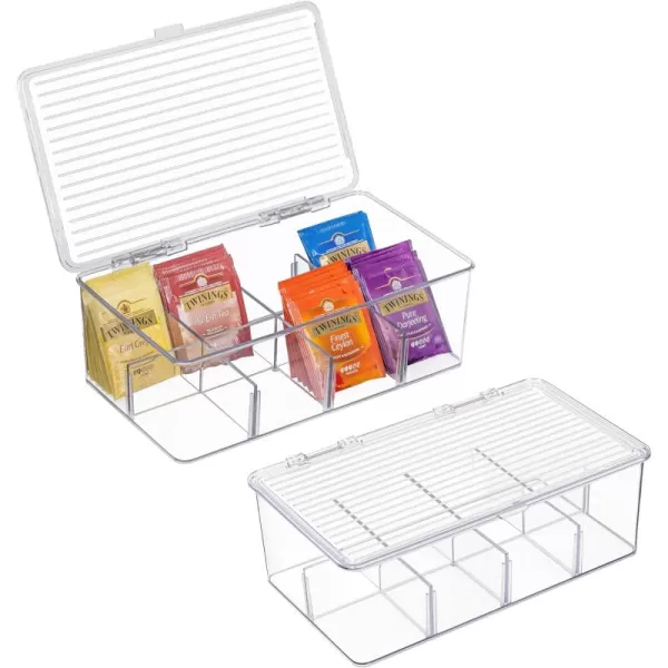 2 Pack Stackable Tea Bag Organizer Vtopmart Plastic Storage Box for Kitchen Pantry Cabinets and Countertops Holder Bags Coffee Sugar Packets Small Packets