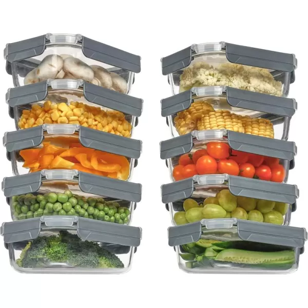 Vtopmart 10Pack 22oz Glass Food Storage Containers with Lids Meal Prep Containers Airtight Lunch Containers Bento Boxes with Snap Locking Lids for Microwave Oven Freezer and Dishwasher