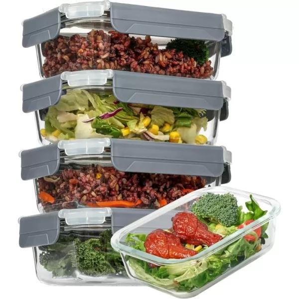 Vtopmart 5 Pack 22oz Glass Food Storage Containers with Lids Meal Prep Containers Airtight Lunch Containers Bento Boxes with Snap Locking Lids for Microwave Oven Freezer and Dishwasher