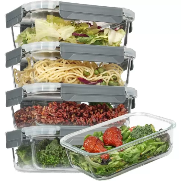 Vtopmart 5 Pack 35oz Glass Food Storage Containers with Lids Meal Prep Containers Airtight Lunch Containers Bento Boxes with Snap Locking Lids for Microwave Oven Freezer and Dishwasher