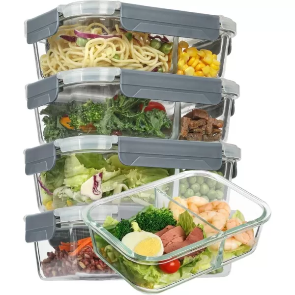Vtopmart 5Pack 33oz Glass Food Storage Containers with Lids Meal Prep Containers 2 Compartments Airtight Lunch Containers Bento Boxes with Snap Locking Lids for Microwave Oven Freezer