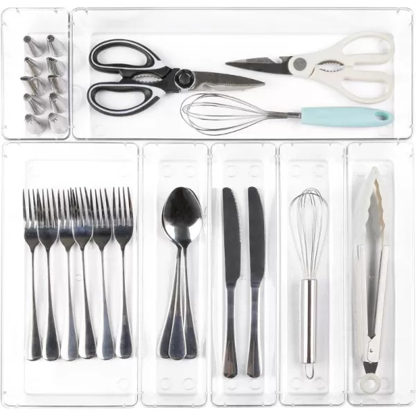 Vtopmart 7 PCS Kitchen Drawer Organizer 4 Size Clear Plastic Utensil Organizer Silverware Flatware Organizer for Drawer Cutlery Organizer Tray for Kitchen Drawer Storage Bins for Makeup Bathroom