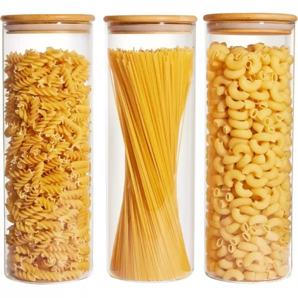 Vtopmart 70oz Glass Food Storage Jars Set of 3 Large Food Containers with Airtight Bamboo Wooden Lids for Pasta Nuts Flour Glass Canisters for Kitchen Pantry Organization and Storage BPA FreeRound