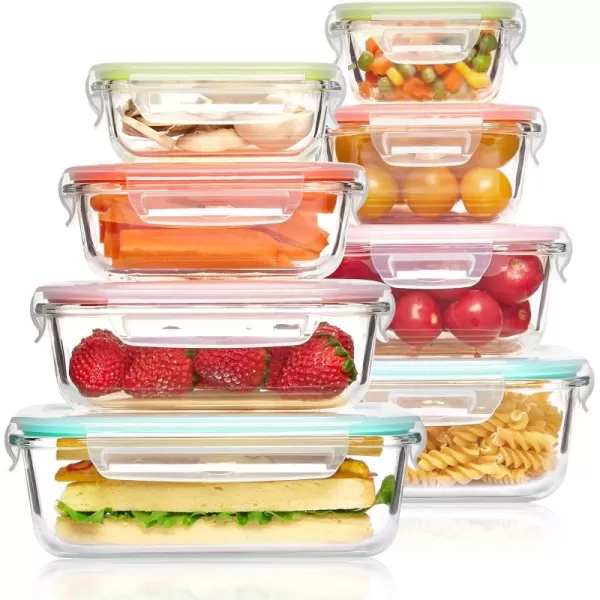 Vtopmart 8 Pack Glass Meal Prep Container with Lids Snapware Lunch Containers for Food Storage Airtight Kitchen Container for Leftover Microwave Oven Freezer and Dishwasher Safe BPA FreeMulticolors