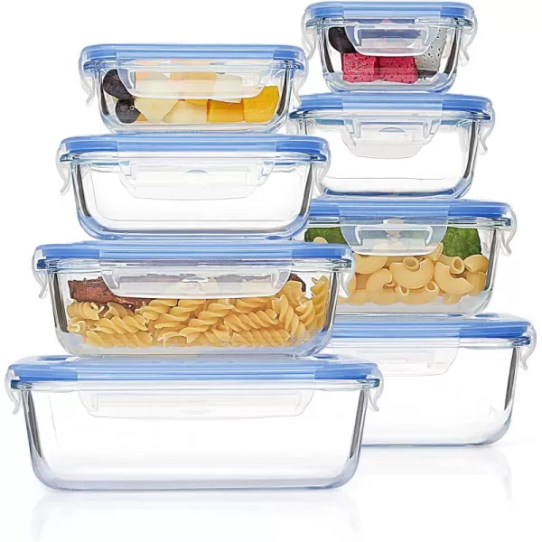 Vtopmart 8 Pack Glass Meal Prep Container with Lids Snapware Lunch Containers for Food Storage Airtight Kitchen Container for Leftover Microwave Oven Freezer and Dishwasher Safe BPA FreeBlue