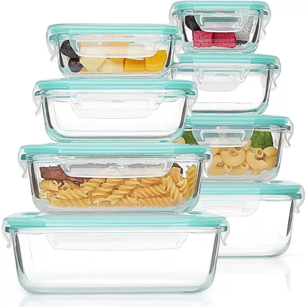 Vtopmart 8 Pack Glass Meal Prep Container with Lids Snapware Lunch Containers for Food Storage Airtight Kitchen Container for Leftover Microwave Oven Freezer and Dishwasher Safe BPA FreeGreen