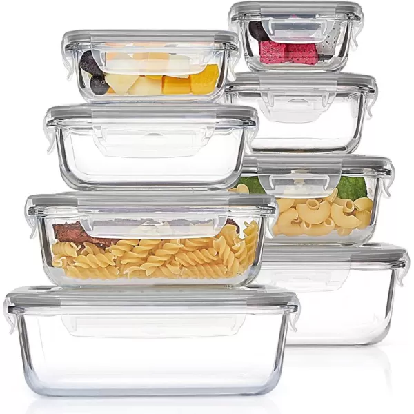 Vtopmart 8 Pack Glass Meal Prep Container with Lids Snapware Lunch Containers for Food Storage Airtight Kitchen Container for Leftover Microwave Oven Freezer and Dishwasher Safe BPA FreeGrey