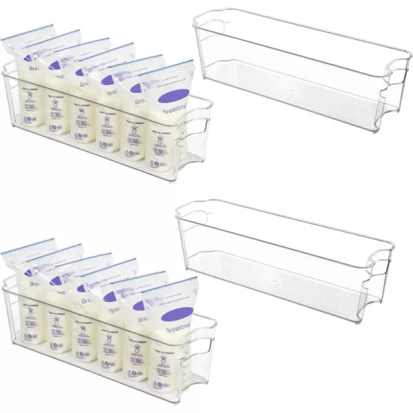 Vtopmart Breastmilk Storage Container 4PCS Set Clear Freezer and Fridge Organizer Bins Plastic Storage Bins for Breast Milk Baby Pouches Formula Bottles and Yogurts 43 Width 147quot Long