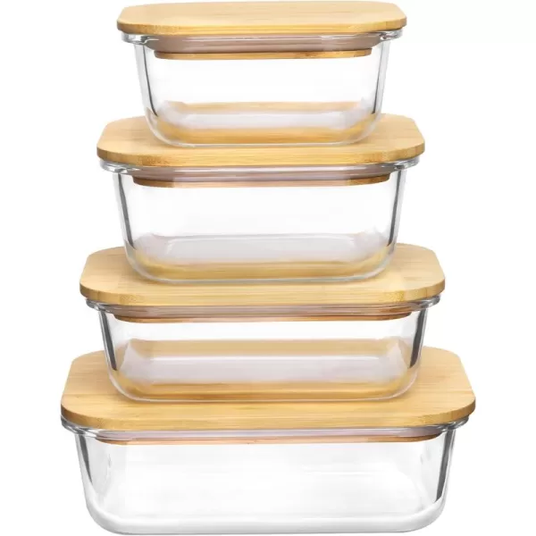 Vtopmart Glass Food Storage Containers with Bamboo Lids 4 Pack Meal Prep Glass Containers Bento Lunch Box Safe for Microwave Oven Freezer and Dishwasher BPA Free