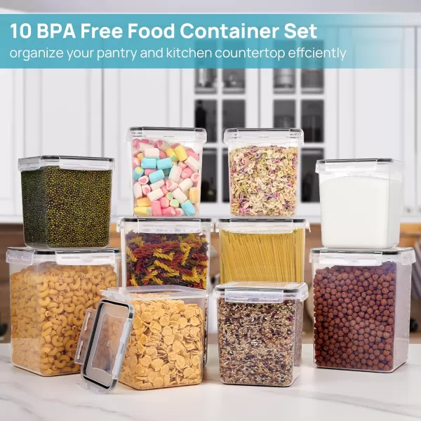 Vtopmart 10 PCS Flour and Sugar Storage Container Large Airtight Food Storage Containers with Lids for Kitchen Pantry Organization and Storage BPA Free Black