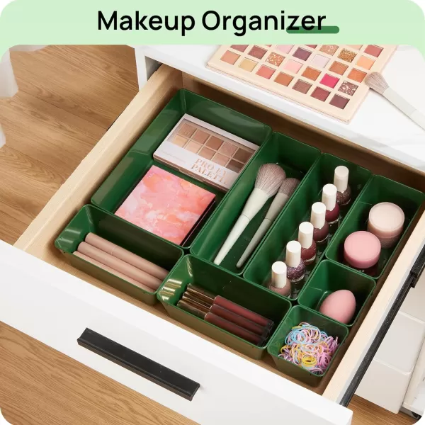 Vtopmart 25 PCS Clear Plastic Drawer Organizers Set 4Size Versatile Bathroom and Vanity Drawer Organizer Trays Storage Bins for Makeup Bedroom Kitchen Gadgets Utensils and OfficeGreen
