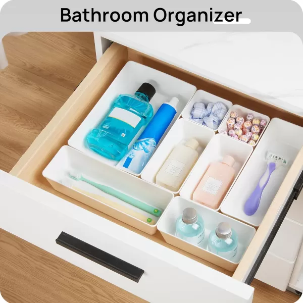 Vtopmart 25 PCS Clear Plastic Drawer Organizers Set 4Size Versatile Bathroom and Vanity Drawer Organizer Trays Storage Bins for Makeup Bedroom Kitchen Gadgets Utensils and OfficeWhite