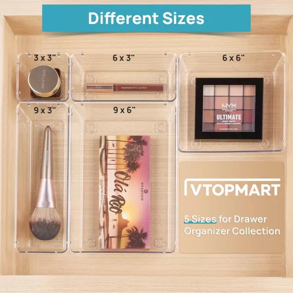 Vtopmart 25 PCS Clear Plastic Drawer Organizers Set 4Size Versatile Bathroom and Vanity Drawer Organizer Trays Storage Bins for Makeup Bedroom Kitchen Gadgets Utensils and OfficeClear