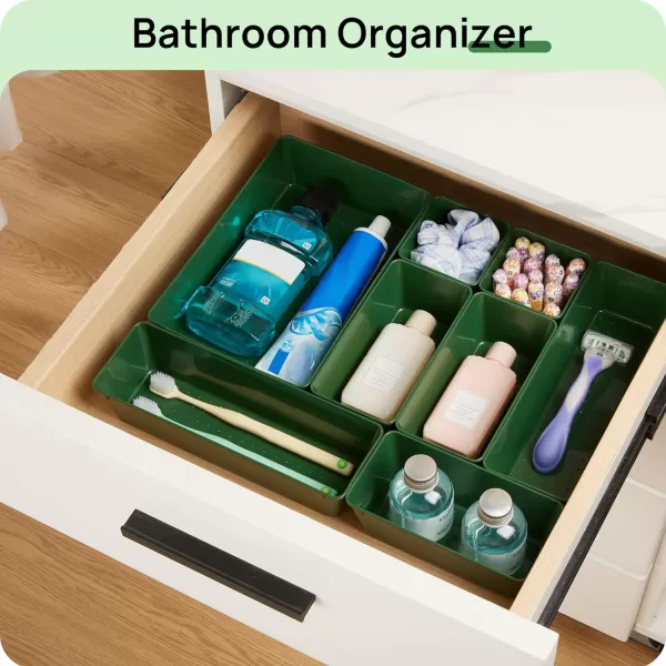 Vtopmart 25 PCS Clear Plastic Drawer Organizers Set 4Size Versatile Bathroom and Vanity Drawer Organizer Trays Storage Bins for Makeup Bedroom Kitchen Gadgets Utensils and OfficeGreen