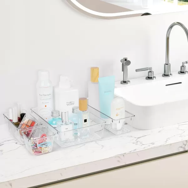 Vtopmart 25 PCS Clear Plastic Drawer Organizers Set 4Size Versatile Bathroom and Vanity Drawer Organizer Trays Storage Bins for Makeup Bedroom Kitchen Gadgets Utensils and OfficeClear