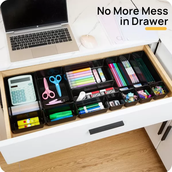 Vtopmart 25 PCS Clear Plastic Drawer Organizers Set 4Size Versatile Bathroom and Vanity Drawer Organizer Trays Storage Bins for Makeup Bedroom Kitchen Gadgets Utensils and OfficeBlack