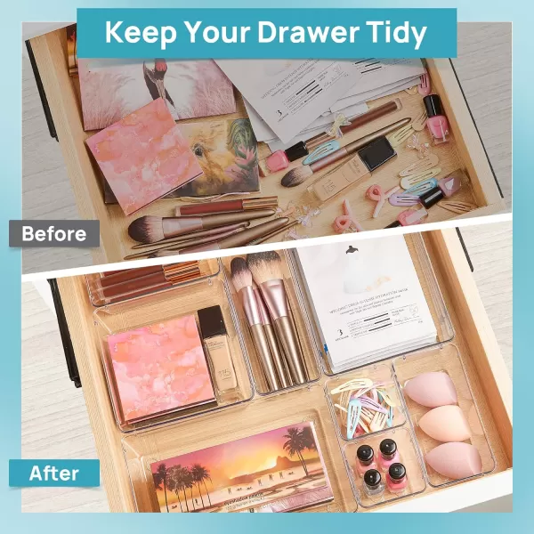 Vtopmart 28 PCS Clear Plastic Drawer Organizers Set 4Size Bathroom and Vanity Drawer Organizer Trays Acrylic Storage Bins for Makeup Cosmetic Kitchen Utensils Tool Organizer for Gadgets