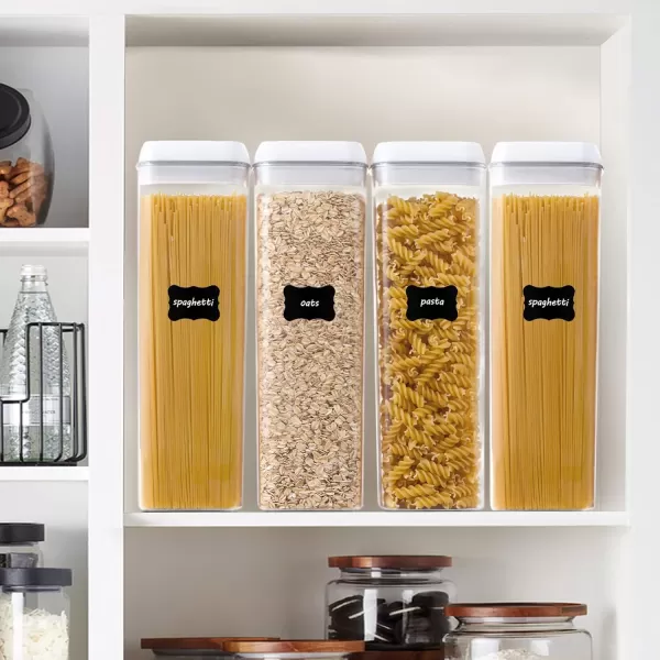 Vtopmart 4 PCS Airtight Food Storage Containers BPA Free Plastic Spaghetti Pasta Containers with Easy Lock Lids for Kitchen Pantry Organization and Storage Include 24 Labels 18L4