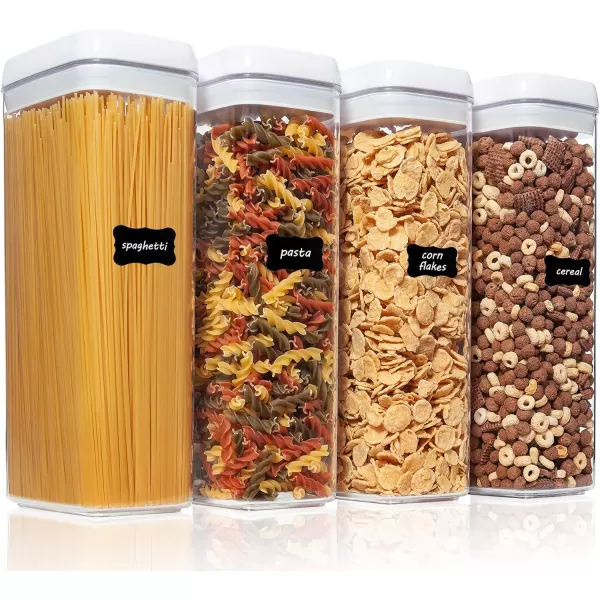 Vtopmart 4 PCS Airtight Food Storage Containers BPA Free Plastic Spaghetti Pasta Containers with Easy Lock Lids for Kitchen Pantry Organization and Storage Include 24 Labels 18L4