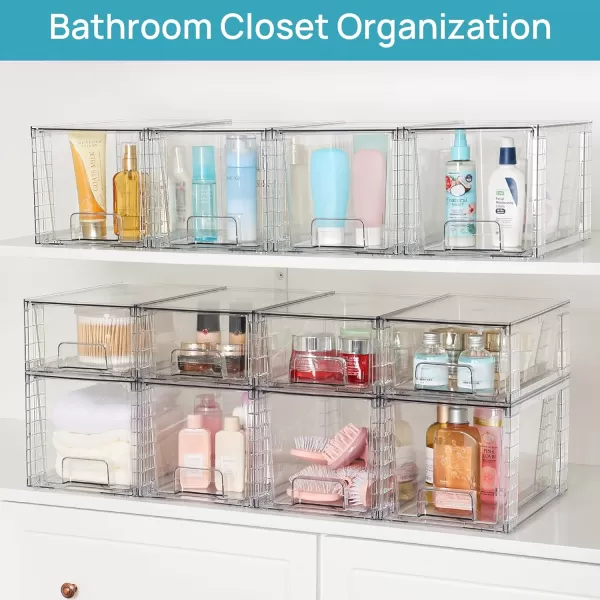 Vtopmart 4 Pack Large Stackable Storage DrawersEasily Assemble Acrylic Bathroom Closet Undersink Organizers and StoragePlastic Storage Bins for Kitchen CabinetsPantryMakeupMedicine Organization4
