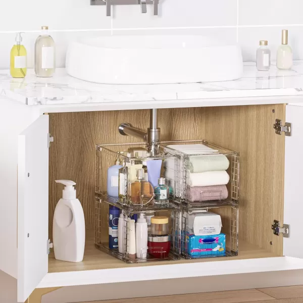 Vtopmart 4 Pack Large Stackable Storage DrawersEasily Assemble Acrylic Bathroom Closet Undersink Organizers and StoragePlastic Storage Bins for Kitchen CabinetsPantryMakeupMedicine Organization4
