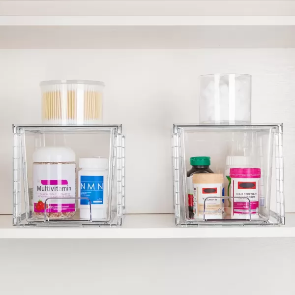 Vtopmart 4 Pack Large Stackable Storage DrawersEasily Assemble Acrylic Bathroom Closet Undersink Organizers and StoragePlastic Storage Bins for Kitchen CabinetsPantryMakeupMedicine Organization4
