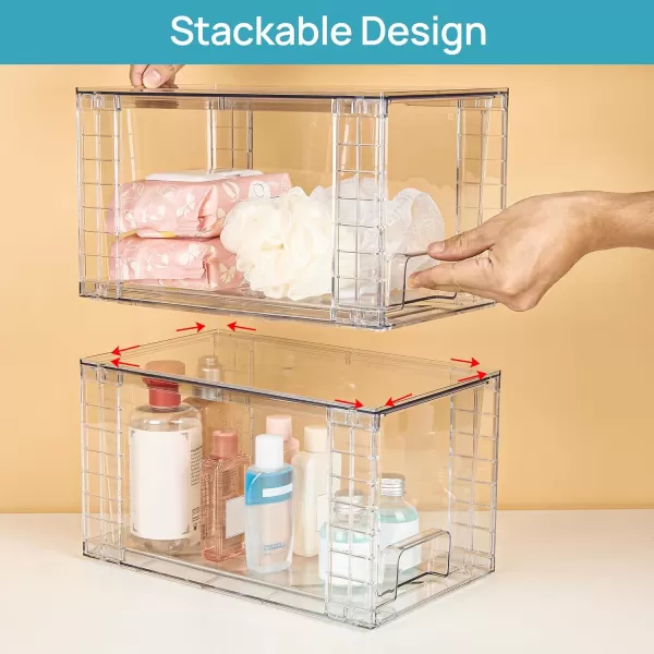 Vtopmart 4 Pack Large Stackable Storage DrawersEasily Assemble Acrylic Bathroom Closet Undersink Organizers and StoragePlastic Storage Bins for Kitchen CabinetsPantryMakeupMedicine Organization4