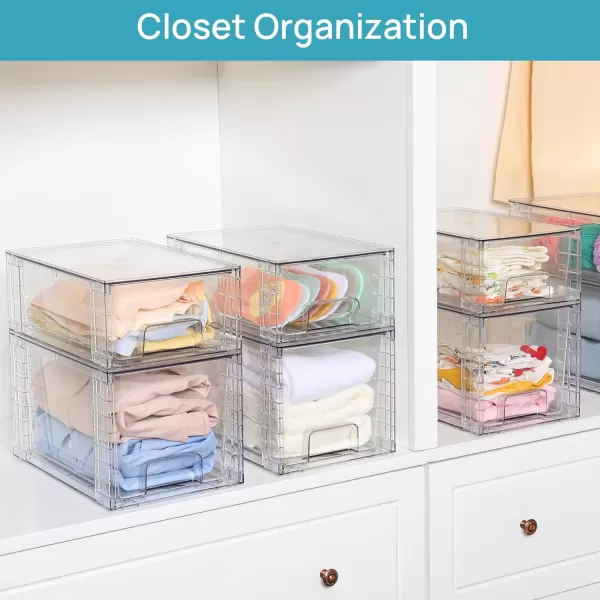 Vtopmart 4 Pack Large Stackable Storage DrawersEasily Assemble Acrylic Bathroom Closet Undersink Organizers and StoragePlastic Storage Bins for Kitchen CabinetsPantryMakeupMedicine Organization4