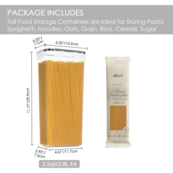 Vtopmart 4pc Airtight Pasta Storage Containers 28L BPA Free Black