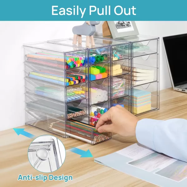 Vtopmart Acrylic Organizer with 16 Drawers 4 Set Desk Organizers and Accessories Clear Makeup Organizer Dustproof Storage Drawers for Office Art Craft Supplies