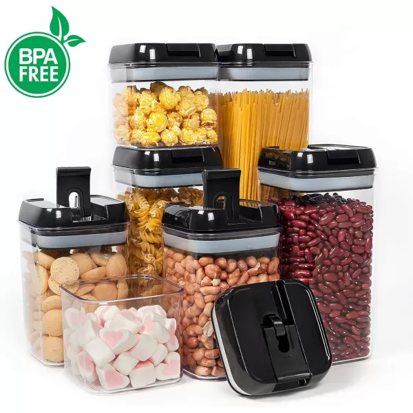Vtopmart Airtight Food Storage Containers 7 Pieces BPA Free Plastic Cereal Containers with Easy Lock Lids for Kitchen Pantry Organization and Storage Include 24 LabelsBlackBlack