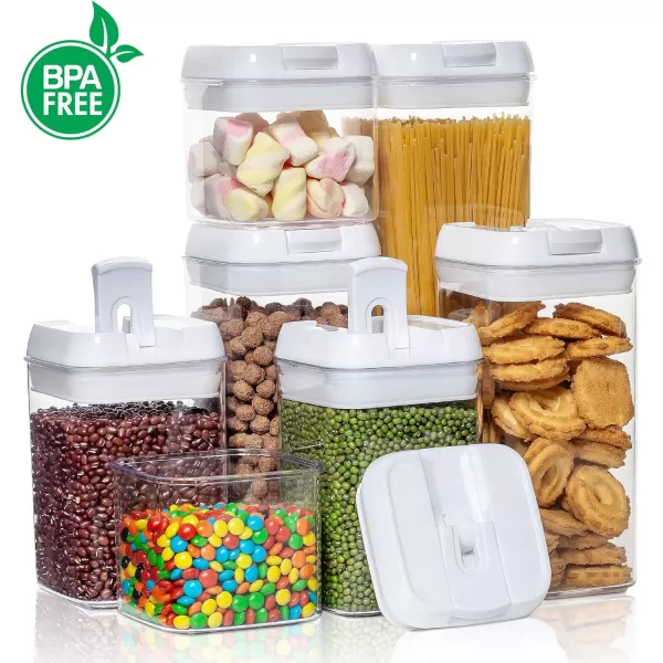 Vtopmart Airtight Food Storage Containers 7 Pieces BPA Free Plastic Cereal Containers with Easy Lock Lids for Kitchen Pantry Organization and Storage Include 24 LabelsBlackWhite