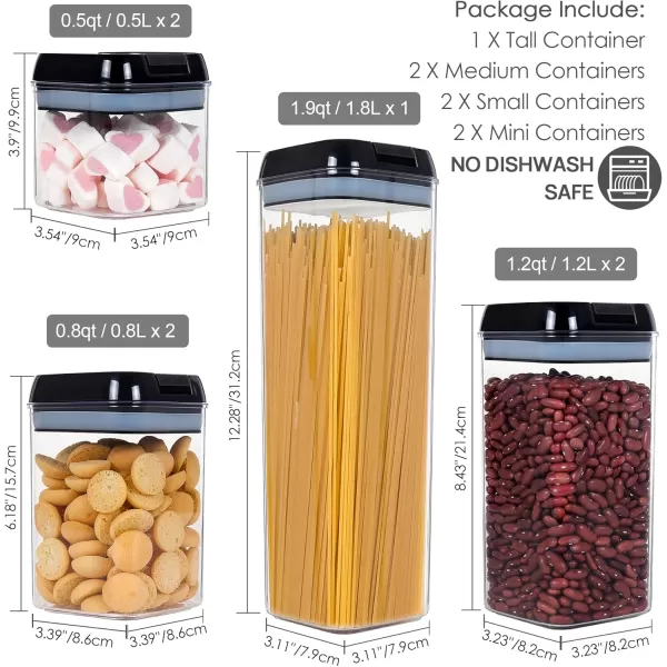 Vtopmart Airtight Food Storage Containers 7 Pieces BPA Free Plastic Cereal Containers with Easy Lock Lids for Kitchen Pantry Organization and Storage Include 24 LabelsBlackBlack