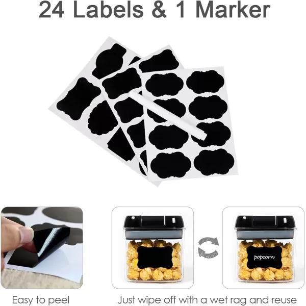 Vtopmart Airtight Food Storage Containers 7 Pieces BPA Free Plastic Cereal Containers with Easy Lock Lids for Kitchen Pantry Organization and Storage Include 24 LabelsBlackBlack
