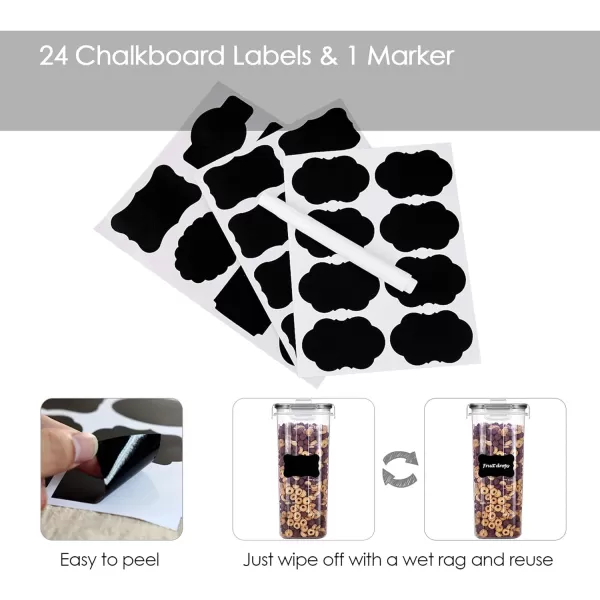 Vtopmart Cereal Storage Container Set BPA Free Plastic Airtight Food Storage Containers 1352 fl oz for Cereal Snacks and Sugar 4 Piece Set Cereal Dispensers with 24 Chalkboard Labels Black