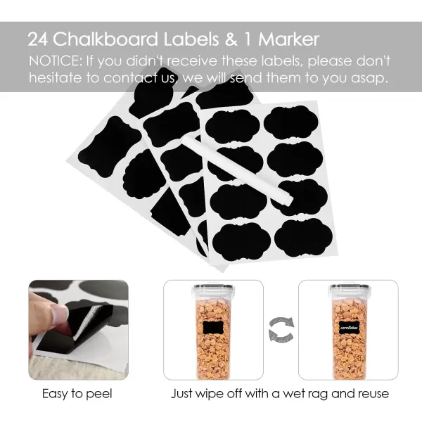 Vtopmart Food Storage Container Set Extra Large BPA Free Plastic Airtight Containers 213 fl oz for Cereal Snacks and Sugar 2 Piece Set Cereal Dispensers with 24 Labels Black