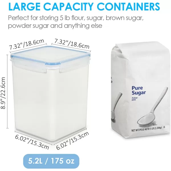 Vtopmart Large Food Storage Containers 52L  176oz 4 Pieces BPA Free Plastic Airtight Canisters for Flour Sugar Baking Supplies Rice with Lids 4 Measuring Cups and 24 Labels BlackBlue