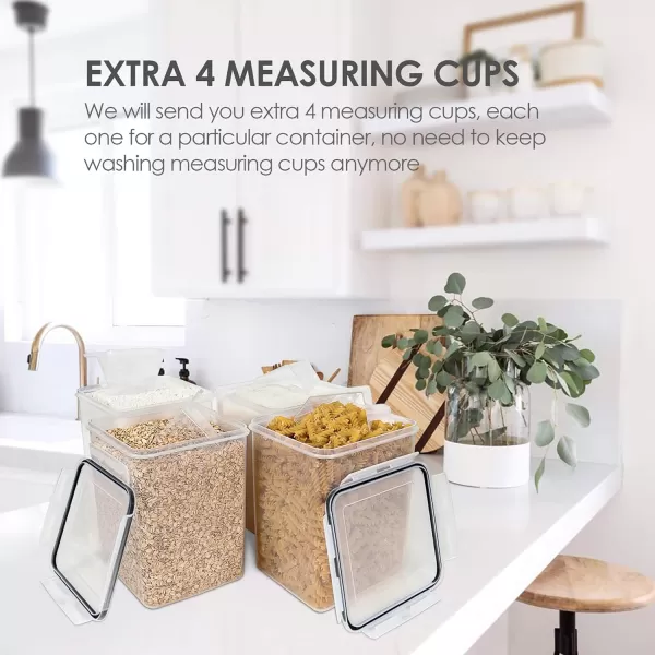 Vtopmart Large Food Storage Containers 52L  176oz 4 Pieces BPA Free Plastic Airtight Canisters for Flour Sugar Baking Supplies Rice with Lids 4 Measuring Cups and 24 Labels BlackBlack